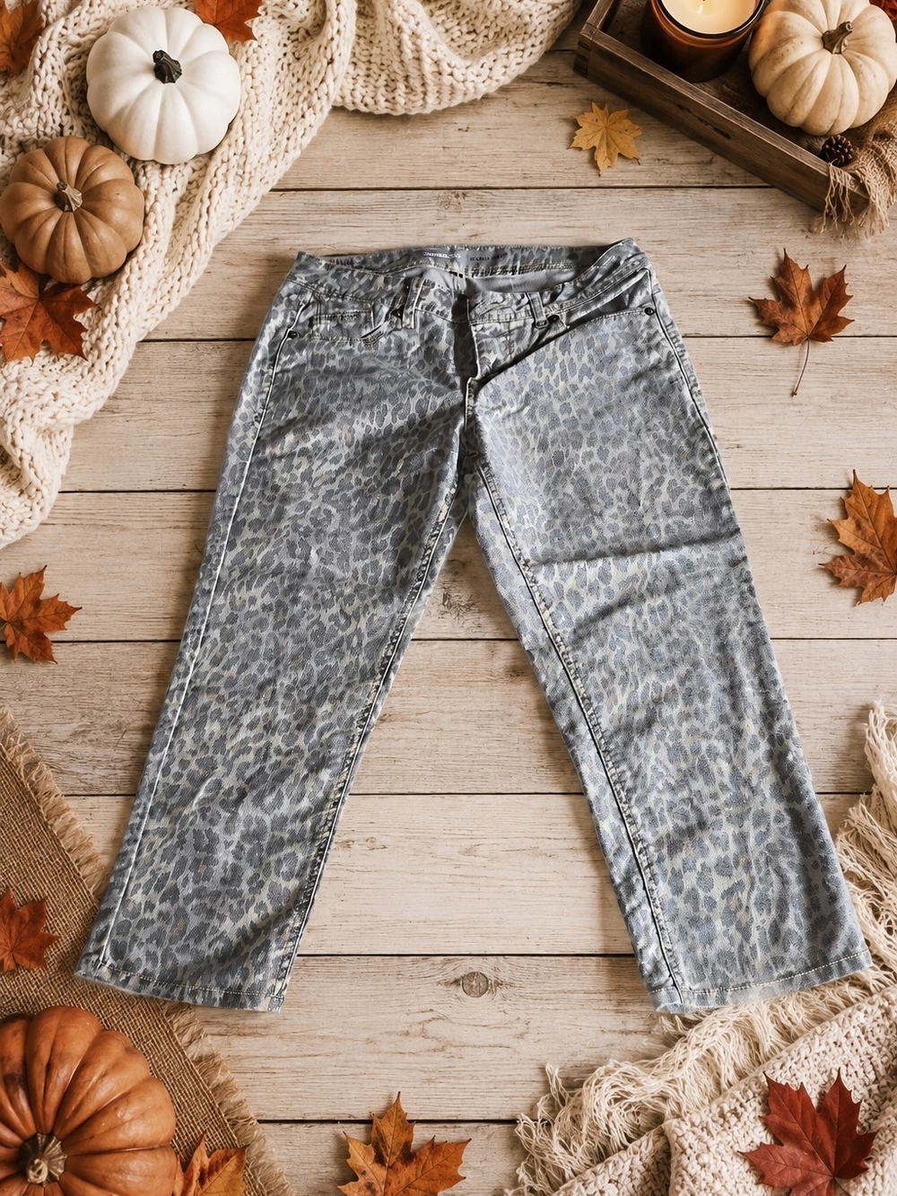 Jordache Gray Leopard Straight Leg Jeans